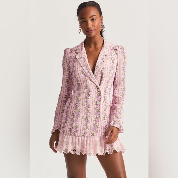 NWT LoveShackFancy Moonstone Double Breasted Crystal Buttons Floral Dress M - Picture 3 of 17